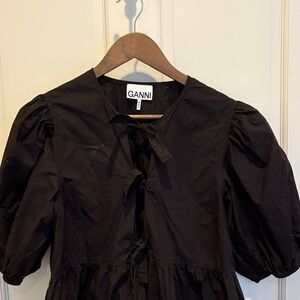 Ganni Elegant Black Tie-Front Dress